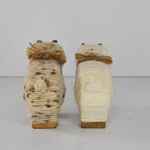 With Joy Inc Vintage Wooden Sheep Goat Figurines With Yarn Wrapping & Bells - Picture 5 of 8
